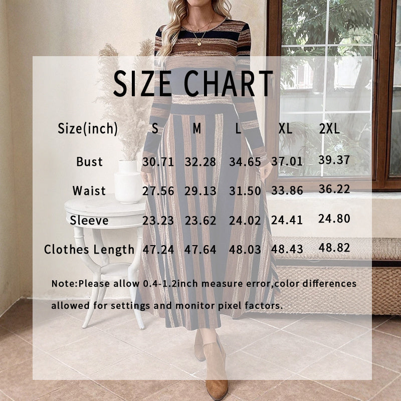 Women's Vintage Maxi Dress, Long Sleeve Crewneck Empire Waist Long Dress, Slim Fit Fall Casual Boho Chic Dress