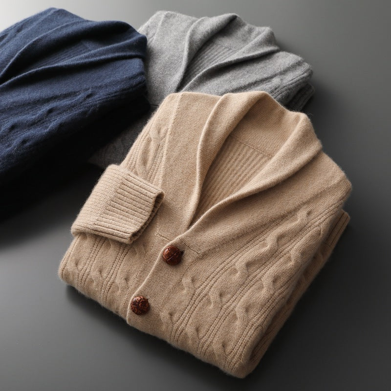 Men's Thickened Coat Twisted Collar Button Fashion Knitwear