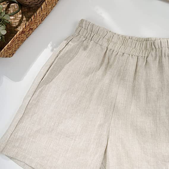 Casual Cotton Linen Shorts Elastic Waist Loose