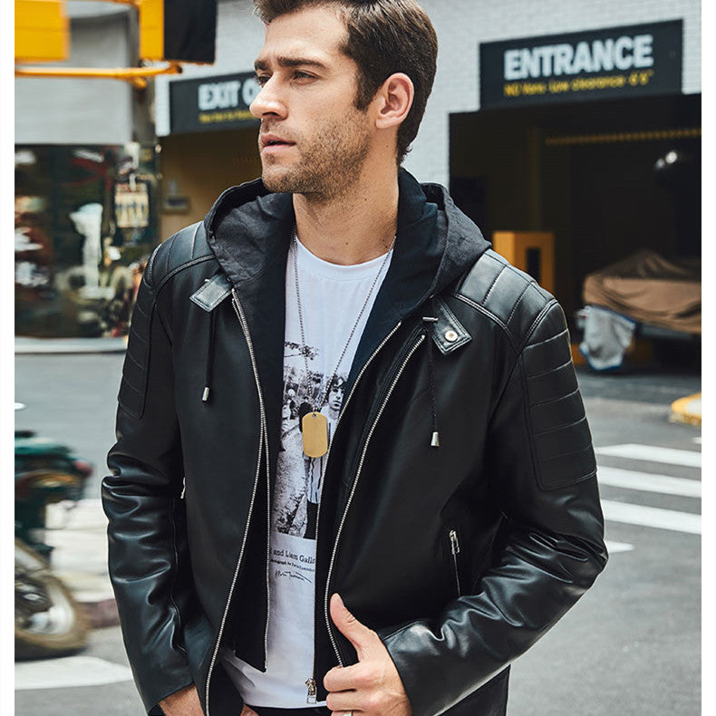 Leather Coat Trend Plus Cotton Hooded