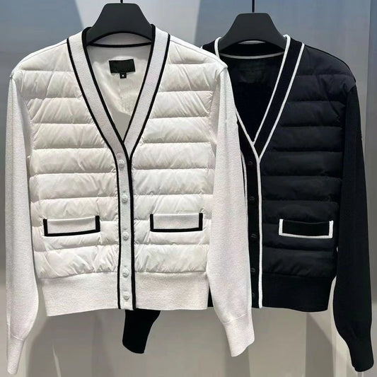Black And White Simple Fashionable Knitted Coat
