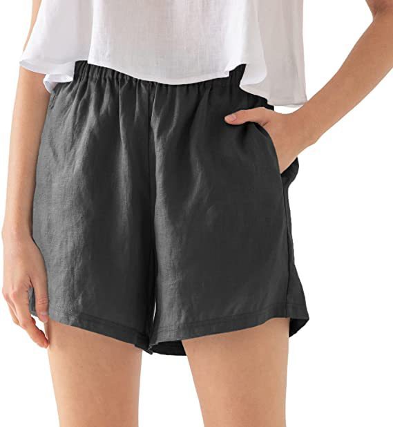 Casual Cotton Linen Shorts Elastic Waist Loose